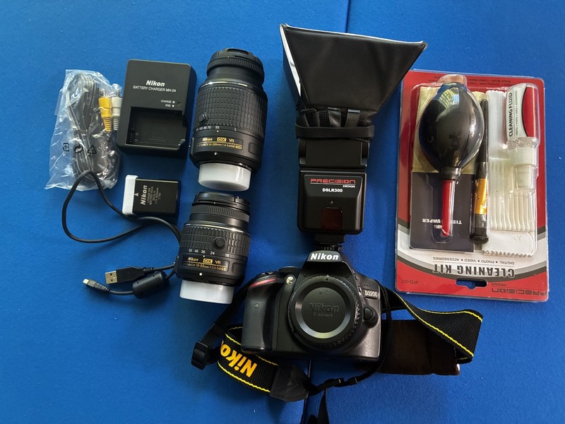 Nikon D D3200 24.2 MP Digital SLR Camera - Black with 2 lens, flash and backpack
