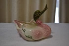 Vintage Hull Pottery Swan Planter Vase Pink and Green Smiling