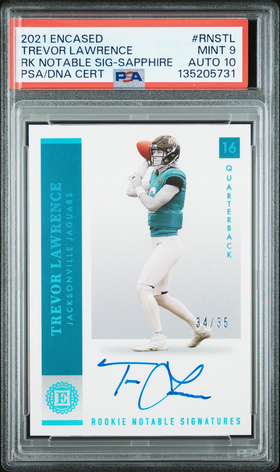 Trevor Lawrence Panini Encased Rookie Notable Signatures #RNSTL Base
