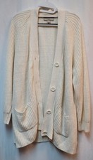 Woman Within Plus Size Button-Front Shaker Cardigan Cream Sz 1X Comfy Warm