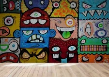 3D Cartoon Graffiti Wallpaper Wall Mural Removable Self-adhesive Sticker9363