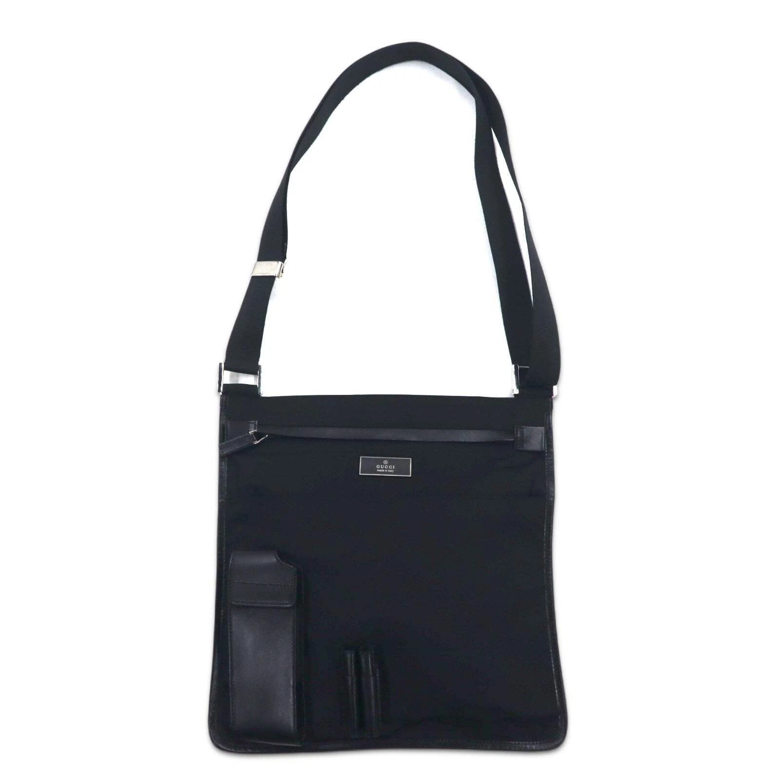 Sac à bandoulière GUCCI fabriqué en Italie sacoche noir nylon logo plaque 019・0335 002058