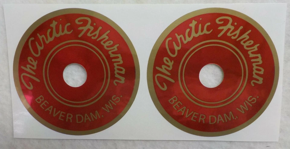 2 BEAVER DAM ARCTIC FISHERMAN ICE FISHING TIP-UP REPLACEMENT LOGO STICKER RED