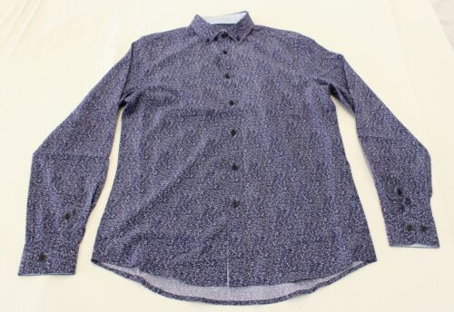 Report Collection Men's L/S 4-Way Mini Floral Print Button Shirt AK1 Navy Small