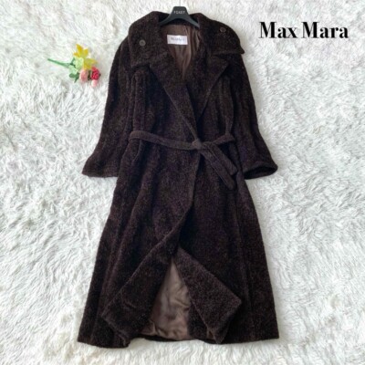 Max Mara Long Coat Brown Alpaca Belted Women's Size 40 From Japan Used 