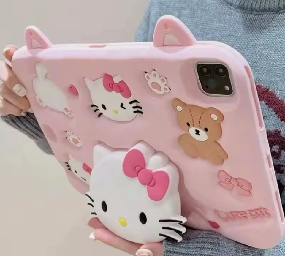 New Hello Kitty Bear Case for iPad 10th Gen 2022 Silicone Tablet Cover Pink 10.9 - Image 2 of 2