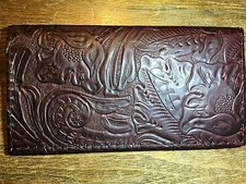 BURGUNDY WESTERN FLORAL COWHIDE LEATHER CHECKBOOK COVER FREE SHIPPING