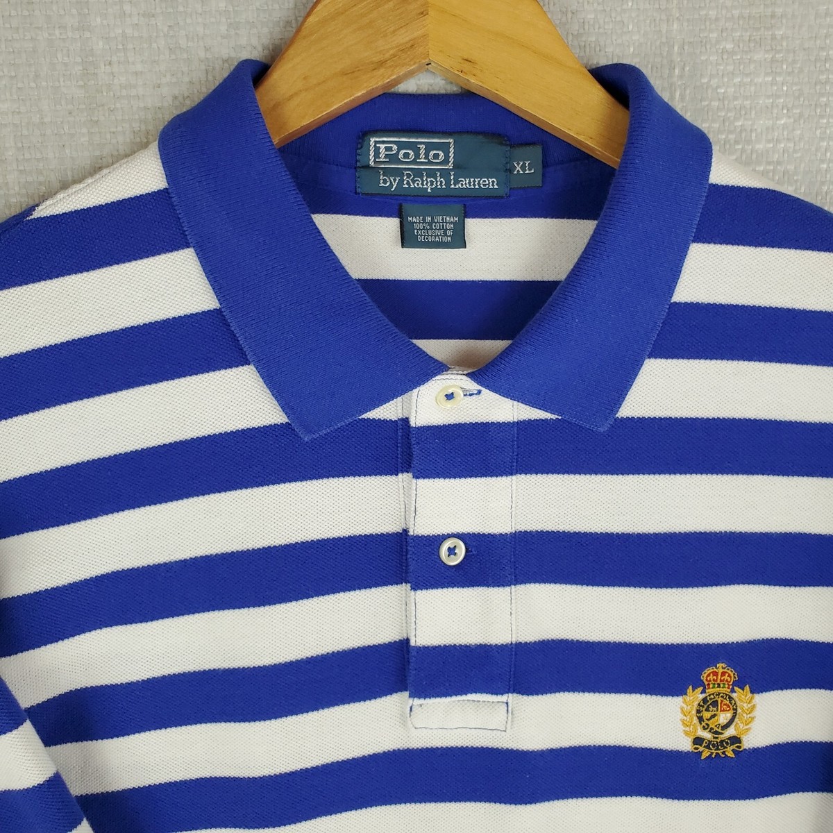VTG POLO RALPH LAUREN Size XL Mens Blue/White Sailor Stripe Polo