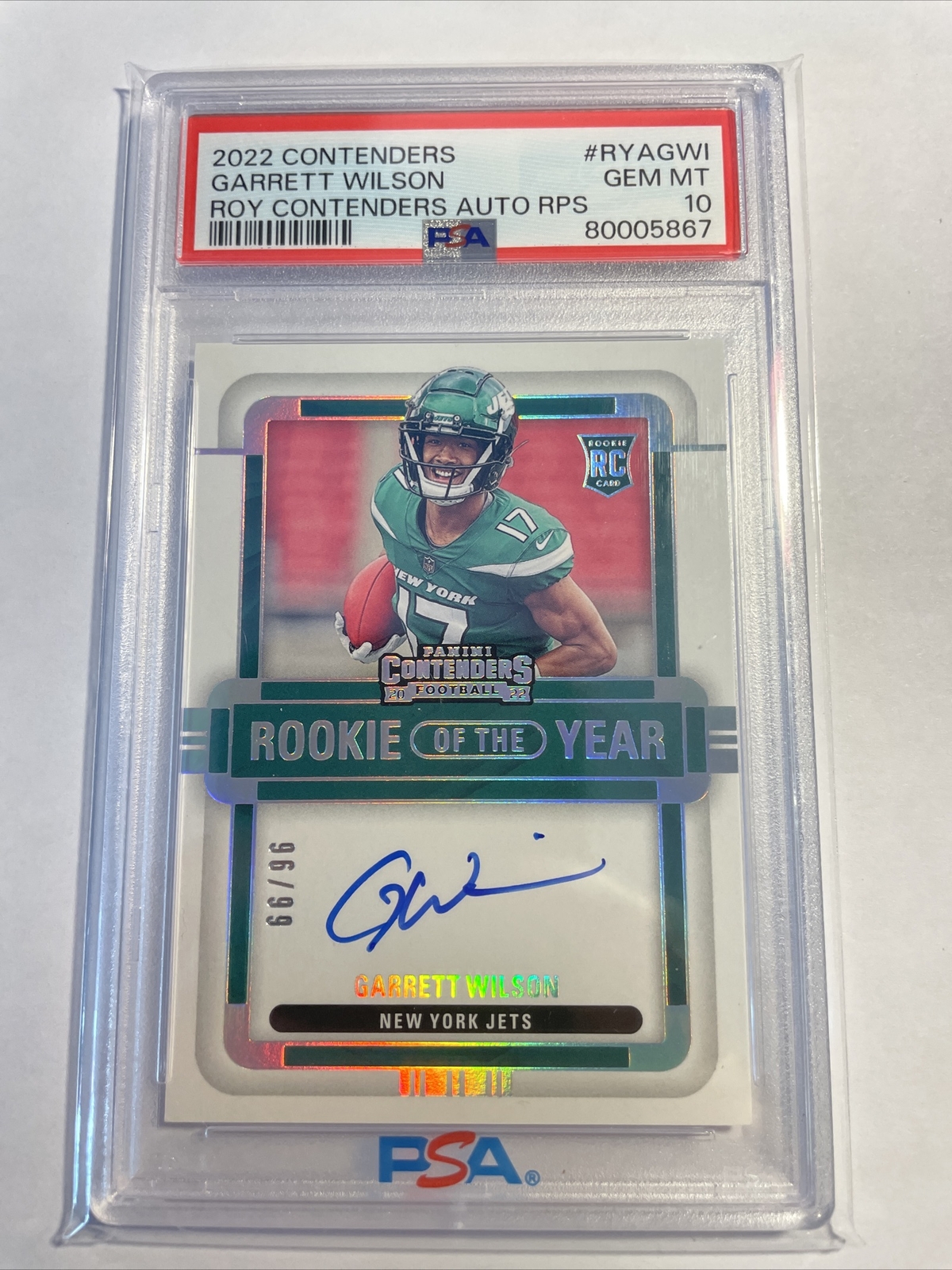 2022 Contenders Garrett Wilson RPS ROY Contenders Rookie Auto #/99 PSA 10 👀🔥