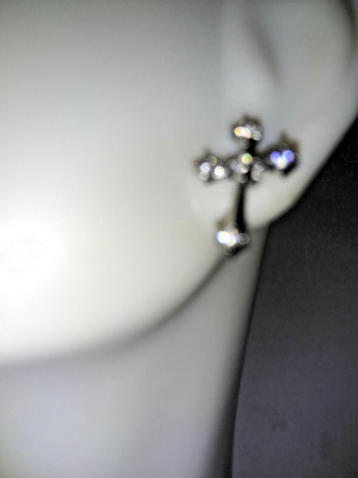 Croce Orecchini Argento Zircone Cubico Oro Bianco Religioso Qualità Nuovo - Immagine 4 di 4