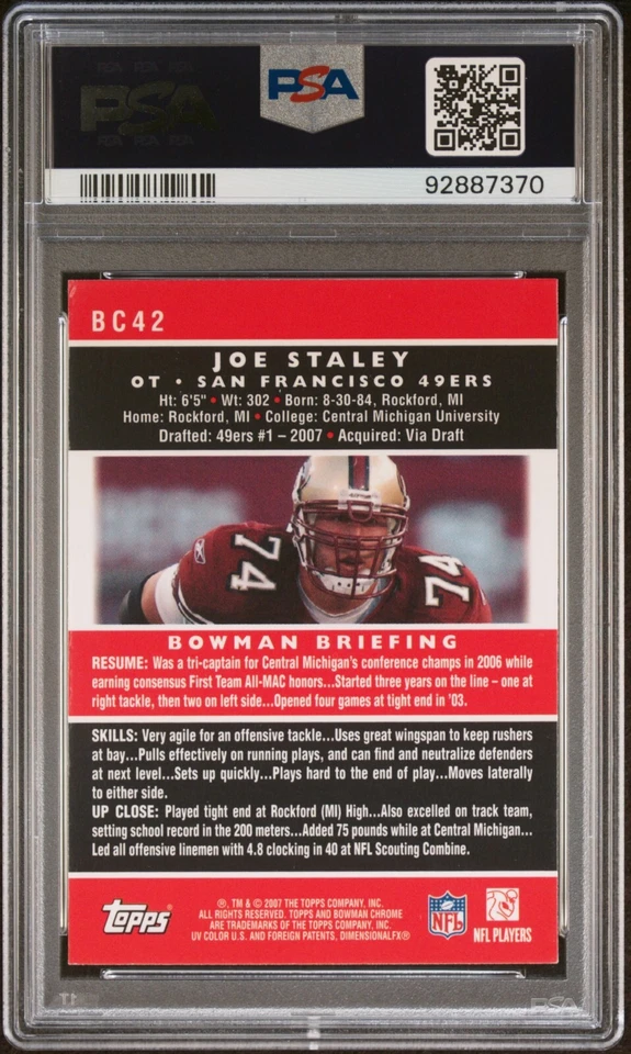 2007 BOWMAN CHROME #BC42 JOE STALEY Rookie RC PSA 8 NM MINT - Изображение 2 из 2