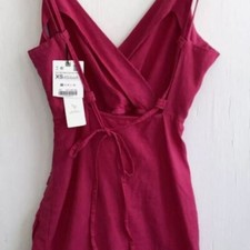 ZARA MINI DRESS WOMENS SIZE S RED SLEEVELESS STRAPS BACK TIE 3275 939 940
