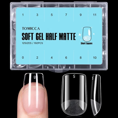 TOMICCA 192 Künstliche Nageltips Gel Tips Falsche Nägel Kurze Quadrat Full Cover DIY