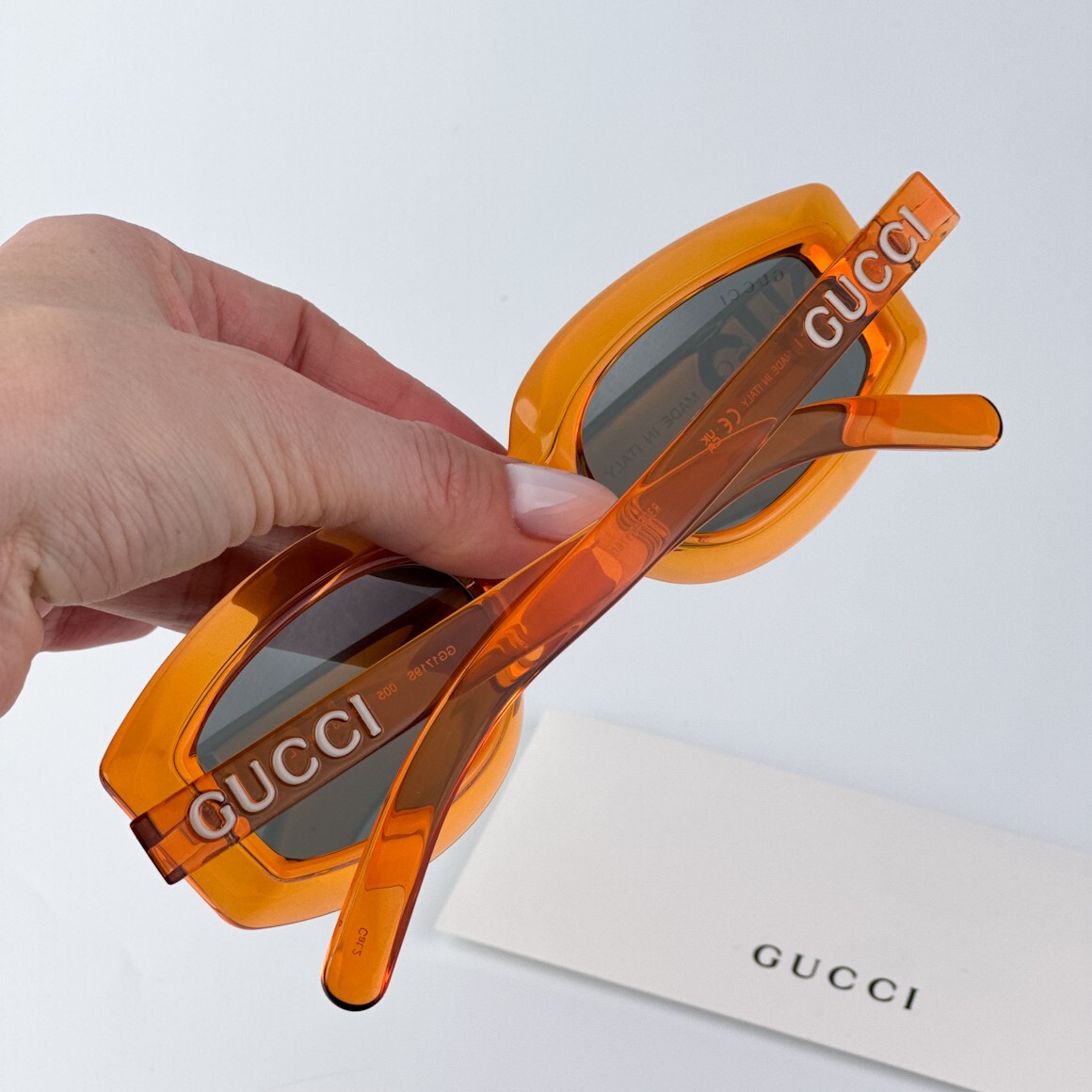 SALE! NEW Gucci GG1719S 005 Orange Grey Women Square Sunglasses GG 1719S Gucci Women AUTHENTIC Sunglasses Orange Grey Square GG1719S  main image 2