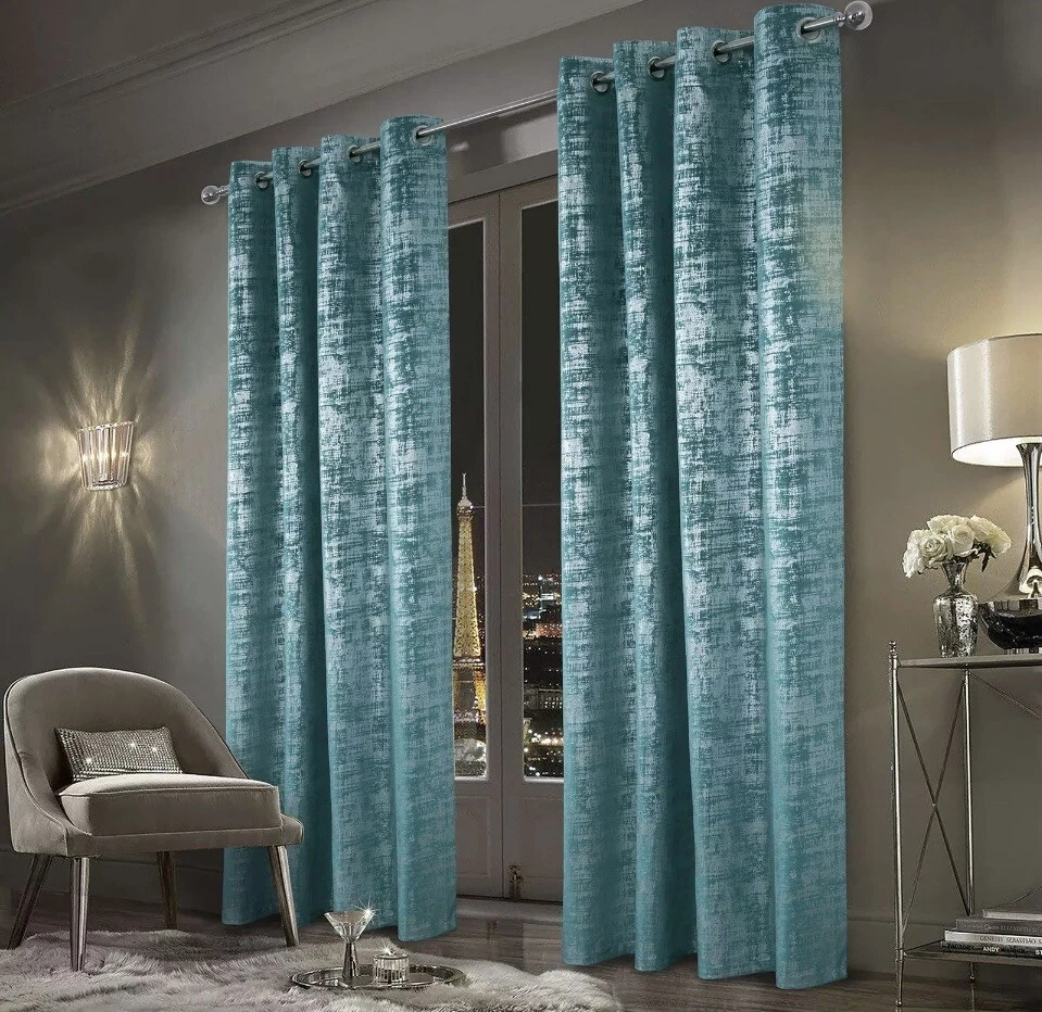 always4u Soft Velvet Curtains 95” Luxury Bedroom Curtains Turquoise Teal Silver