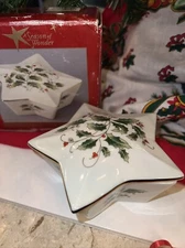 A Season Of Wonder Star Shaped Porcelain Box Japan Christmas Holly