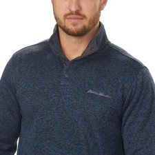 NWT Eddie Bauer Men  s Snap Placket Radiator Fleece Pullover Navy Heather Size S