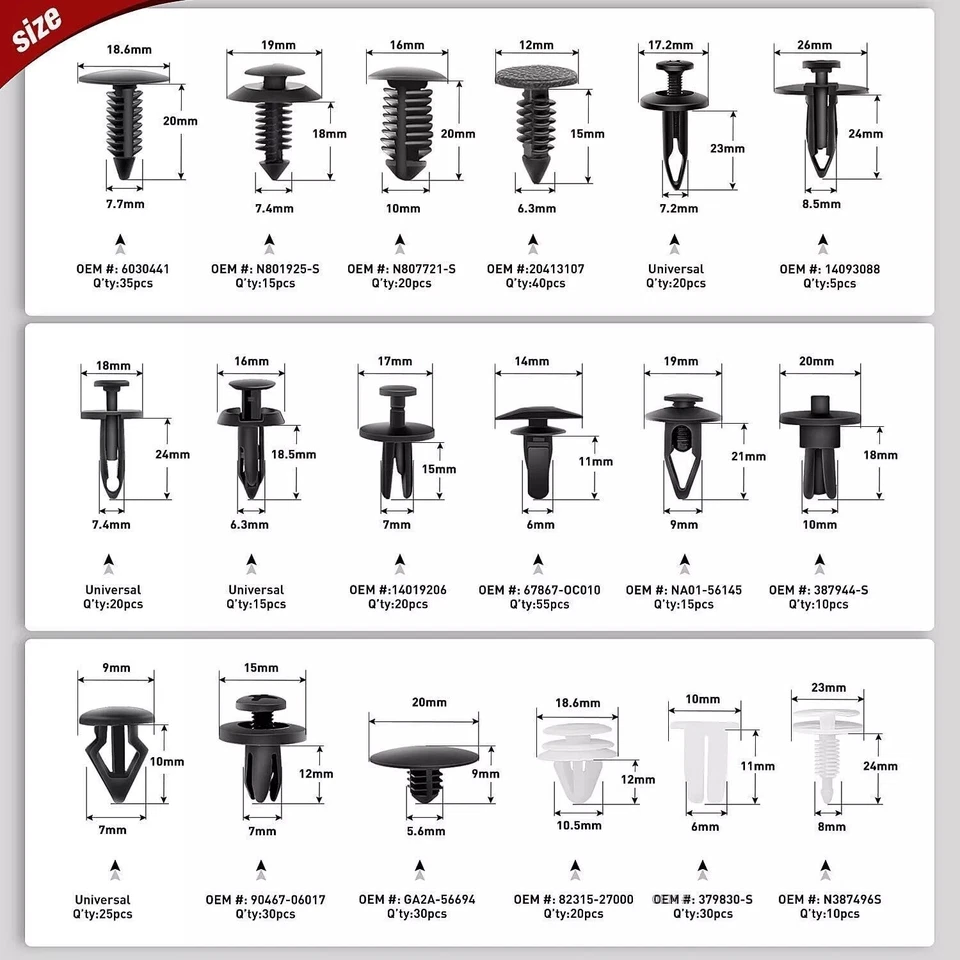 415 peças para-choques de plástico painel clipes de para-lama prendedor rebite retentor náilon desmontador - Imagem 3 de 4