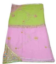 Green Pink Vintage Dupatta Georgette Embroidered Long Stole Wrap scarf Hijab