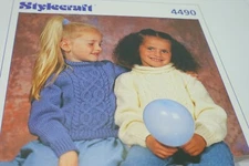 Stylecraft Knitting Pattern 4490 Aran Cable Panel Girls Sweater 20-30" Unisex