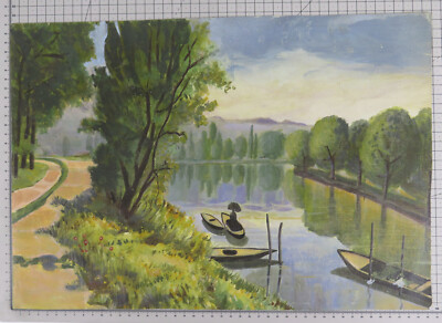 Alte Malerei Landschaft Lake Boot Vintage Oper Maler Piemontisch Bsn