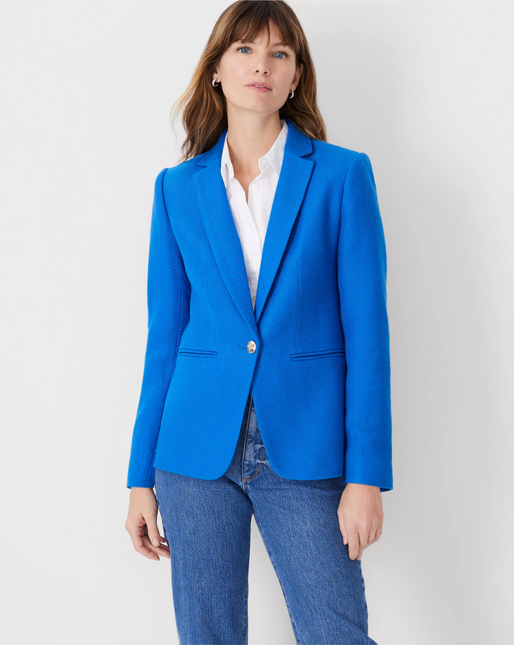 NEW ANN TAYLOR $179 INTENSE LAPIS TWEED HUTTON BLAZER SZ 2P 2PETITE