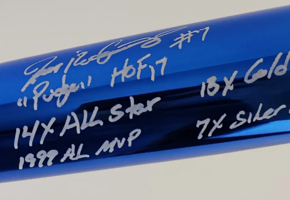 Bate de béisbol personalizado cromado con inscripción y firma Iván Rodríguez 6x (PSA/ADN) Foto 2 de 4