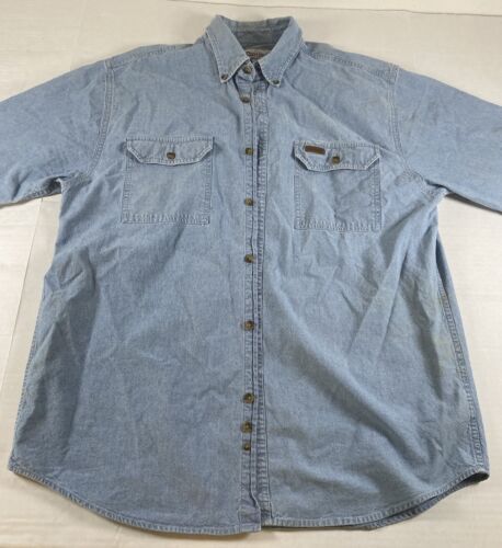 Vintage Carhartt Shirt Mens Large Western Denim Pearl Snap 90s Distressed