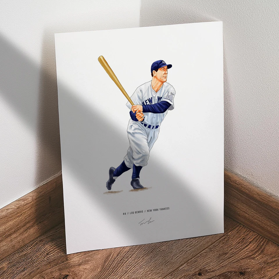 Lou Gehrig New York Yankees V1 beisebol impressão 8x10 pôster arte ilustrada - Imagem 3 de 4