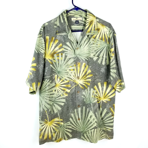 Tommy Bahama all-over print short-sleeved open-collar silk box shirt, men's size M silk Navy blue Vintage Second Hand