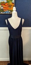 Vera Wang Black Label Navy Blue Sleeveless Deep V-Neck Dress Long Sz 8 Medium M