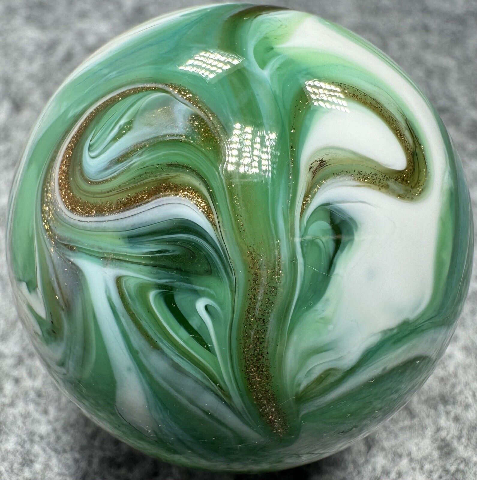 Handmade Marble Gold Lutz ( Creamy Mint - Flame / Swirl ) 1  1/2 + Inches (*21)