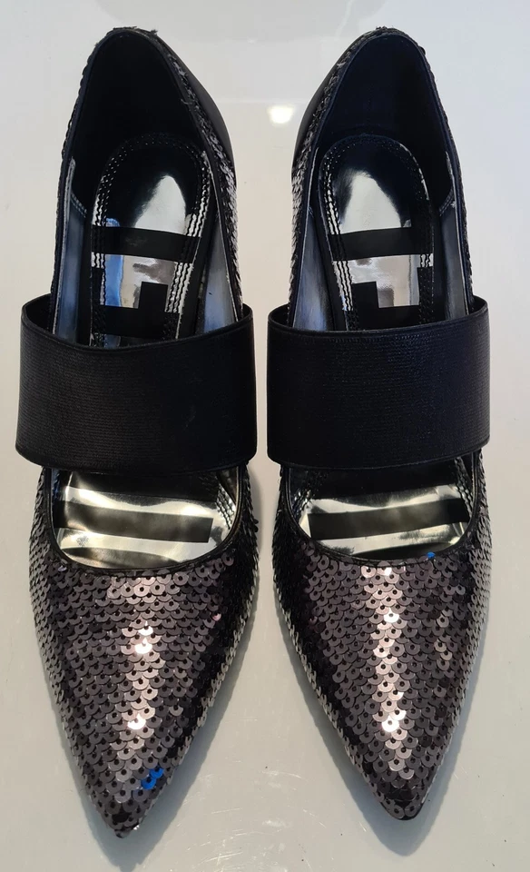 Diesel D-Slanty HHE Gunmetal Sequin High Heel Pumps Shoes Black uk 5 eu 38 - Image 2 of 4