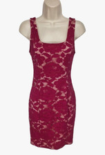 FOREIGN EXCHANGE Womens Sheath Knee Length Size S Pink Floral Lace Stretch 270P