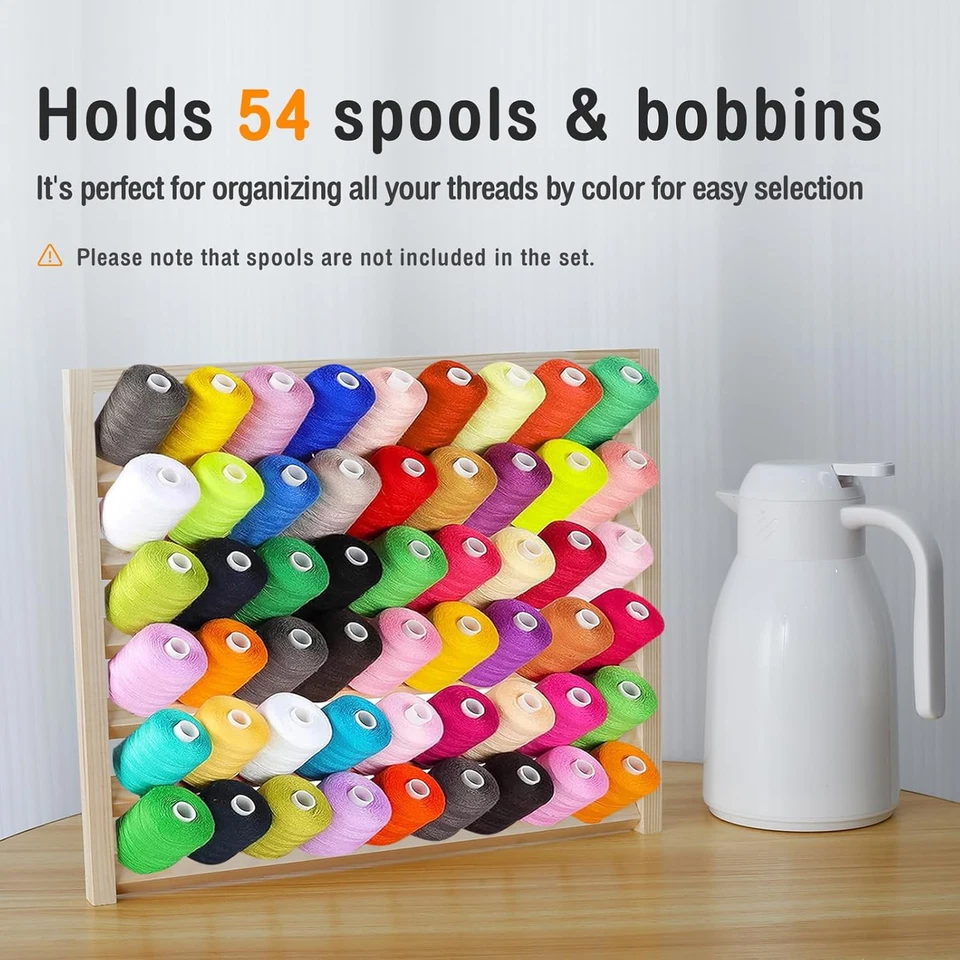 Suporte de linha de madeira 54 carretel rack, organizador de costura de parede com parafusos, R - Imagem 2 de 4