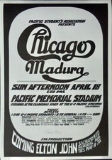 CHICAGO ELTON JOHN 1971 STOCKTON Concert poster BILL GRAHAM RANDY TUTEN 15x21.5