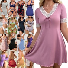 Nightshirt Sexy Lingerie Nightgown Babydoll Garter Bra Thong Teddy Chemise Robe
