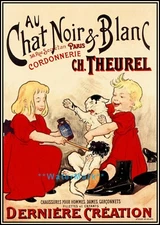 Chat Noir et Blanc 1900 French Kids Vintage Poster Print Retro Wall Art