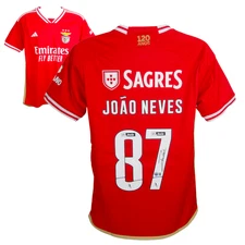 Joao Neves Signed Benfica Home Soccer Jersey #87 with Beckett Witness