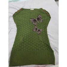 Green Knit Butterfly Applique Sweater Dress Women Size Medium
