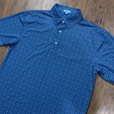 GenTeal Polo Shirt Mens M Blue Football Helmet Print Performance Stretch Golfing