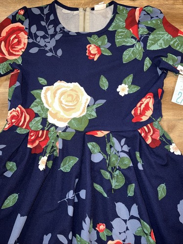 LuLaRoe Amelia Blu Navy Rosa Rosso Blush Rose Tasche Cerniera 2XL 22/24 20 2X ❤️ - Foto 5 di 17