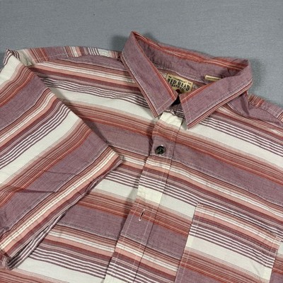 Red Head Button Up Shirt Mens 2XL Red Striped Pocket Short Sleeve Cotton