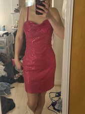 Pink Sequin Sweetheart Spaghetti Strap Bodycon Mini Dress Zip Adjustable S