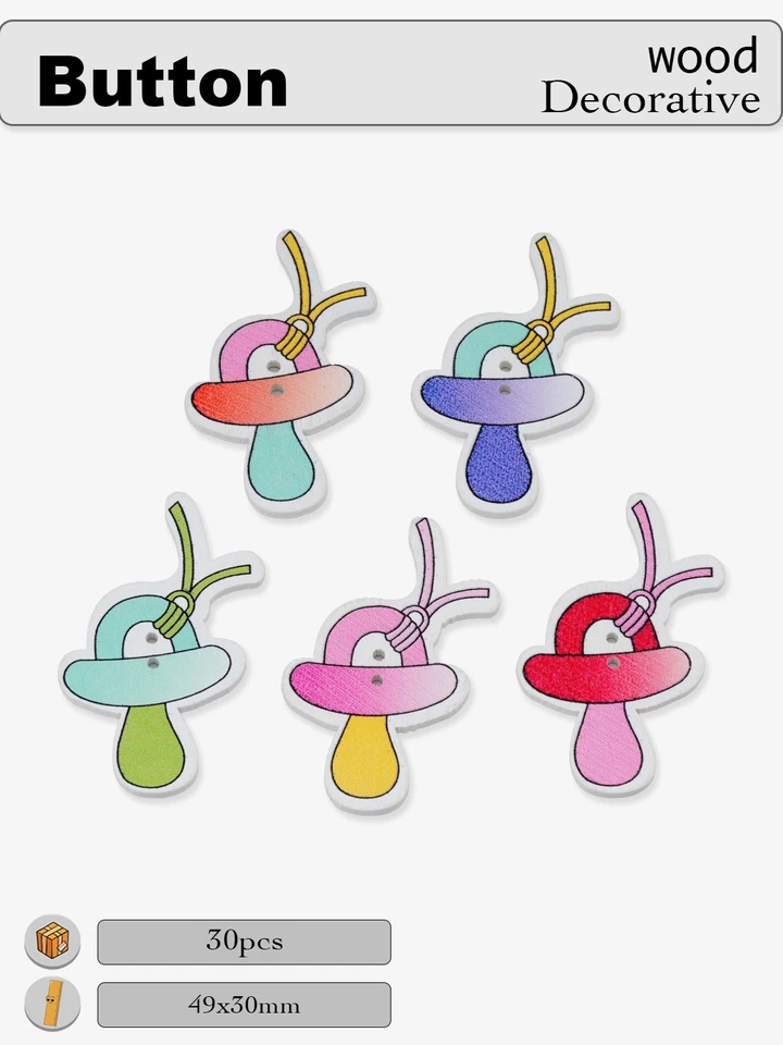 30pcs Pacifier Wooden Buttons Colorful & Fun for DIY Crafts Accessories 49x30mm - Image 4 of 4
