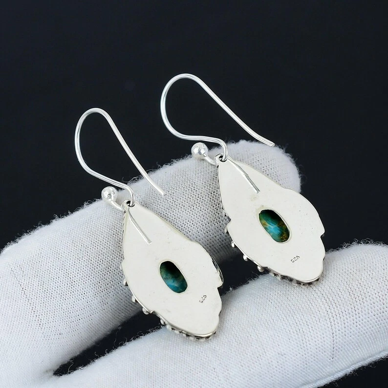 Blue Larimar Gemstone Handmade 925 Sterling Silver Jewelry Earring Size-1.65" - Image 4 of 4