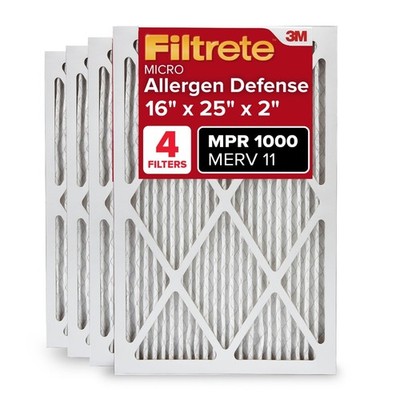Filtrete 16x25x2 Air Filter MPR 1000 MERV 11, Allergen Defense, 4 Pack (exact di