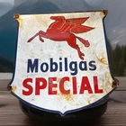 VINTAGE 12” MOBILGAS PORCELAIN METAL  PUMP PLATE OIL SHIELD SIGN