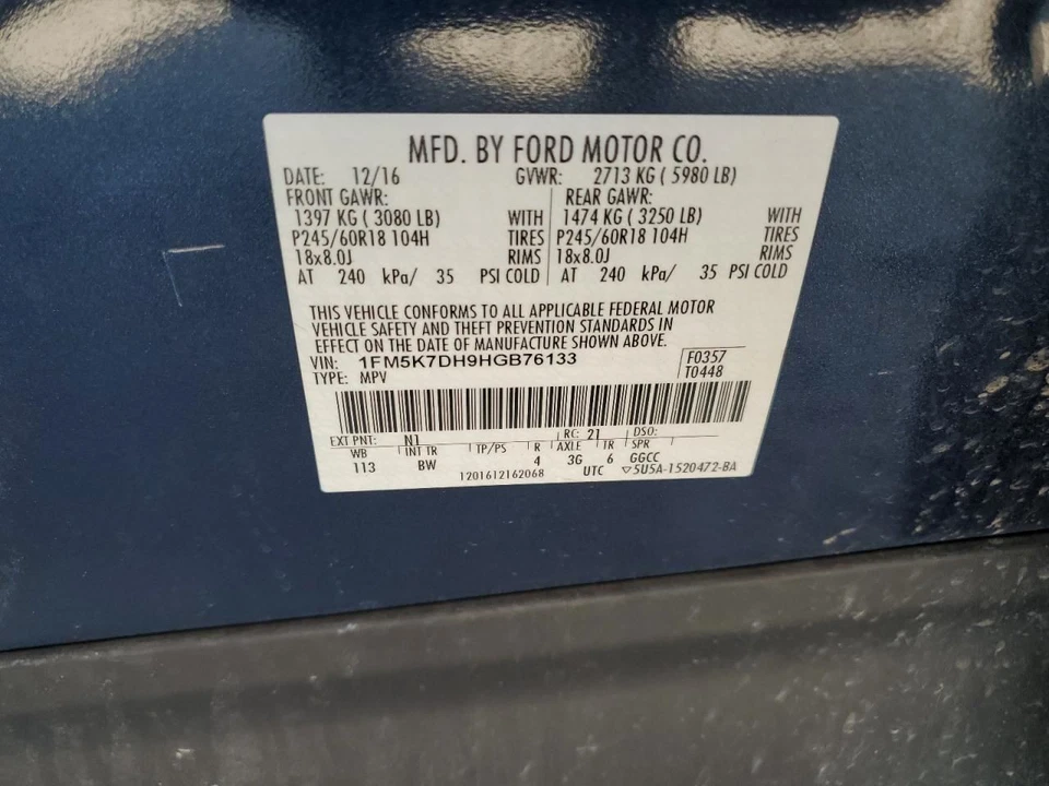 2017 Ford Explorer Blower Motor OEM FWD 2.30L Used 99K Miles DG1Z19805D - Image 2 of 4