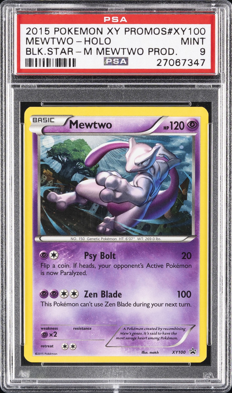 2015 POKEMON XY BLACK STAR PROMOS MEGA MEWTWO PRODUCTS #XY100 MEWTWO-HOLO PSA 9